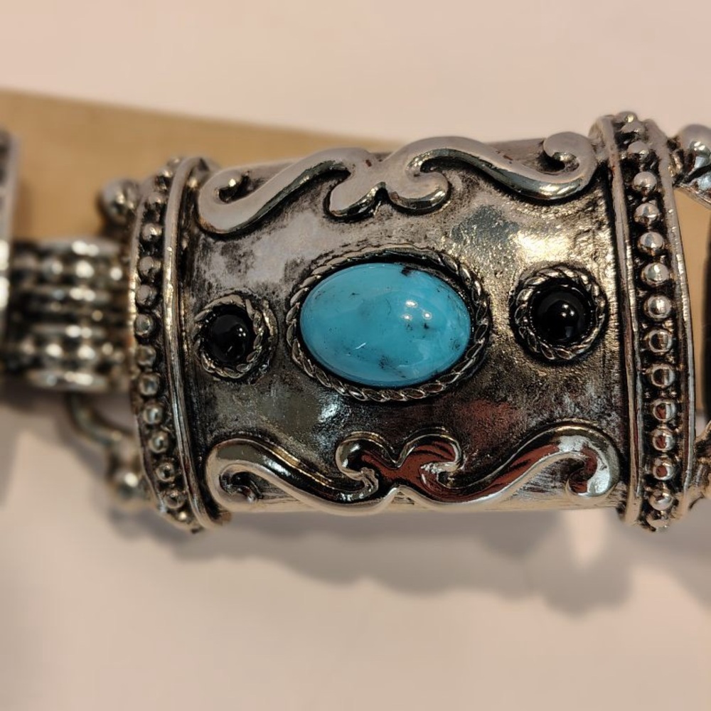 WCM New York ITALIAN Leather Luxury Black Belt Turquoise Western Women M - Picture 4 of 15